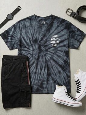 Anti Social Social Club Laguna Tee – Black Tie Dye. Size Large.